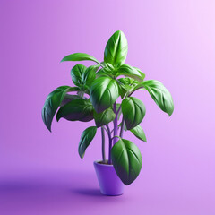 Basil plant with a purple background. Generative AI