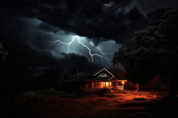 Fototapeta na wymiar Thunderstorm with lightning over the city. Generative AI