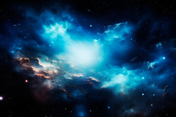 Naklejka na ściany i meble Blue space nebula. Generative AI