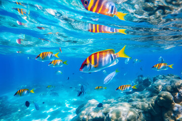 Obraz na płótnie Canvas Free photo a clear blue sea colorful fish swim photography