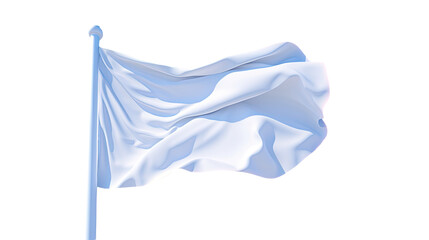 A flag of empty white clarity is waving in front of a pristine blue sky. The flag is shown up close and is isolated using a masking technique, allowing for transparency through the alpha channel.