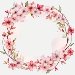 Obraz na płótnie Canvas Watercolor frame with sakura flowers. Illustration AI Generative.
