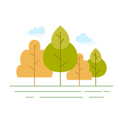 Fototapeta premium Vector illustration in simple minimal nature landscape, flat style abstract horizontal banner and background with copy space for text - header images for web