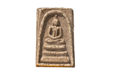 Amulets, Macro Thai buddha amulet isolated on white background.