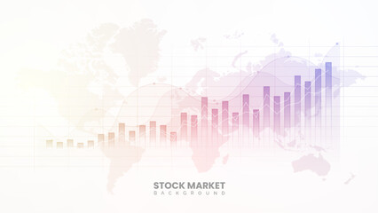 Stock market investment graph, global market information, financial bar chart, and yield curve display. Business analytics background concept on white background. Trading visualization in colorful - obrazy, fototapety, plakaty