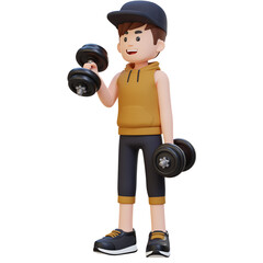 3D Sportsman Character Performing Right Hammer Curl with Dumbbell