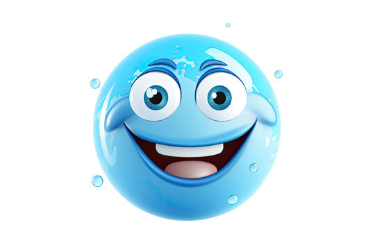 A transparent background showcases a 3D icon of a cheerful blue planet Earth in cartoon form. This image represents the concepts of Water Day or World Oceans Day, as well as Earth Day or Saving Water.