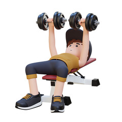 3D Sportsman Character Sculpting Muscular Physique with Dumbbell Bench Press