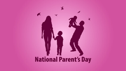 Fototapeta na wymiar Happy Parents Day holiday greeting card. Happy family character and text Parents on pink background. Stylish modern flat card vector illustration. Parents Day template for Poster, Banners & campaign.