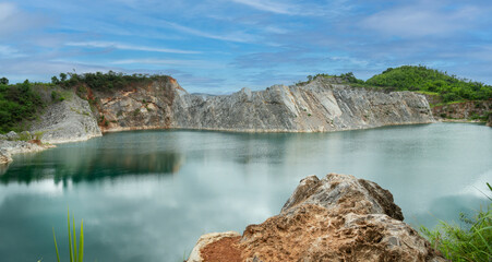 Abandoned mine - damaged landscape after ore mining.
