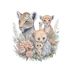 Watercolor safari animals illustration, generative ai