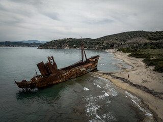 Fototapeta premium Shipwreck Dimitrios at Valtaki Beach, Peloponnese, Greece (Gythio)