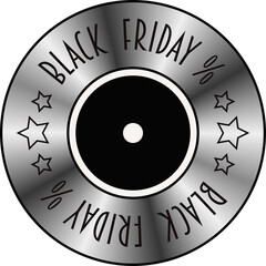 Black Friday Sale Banner Promotional marketing discount event Silver CD Retro style Circle sticker Design element