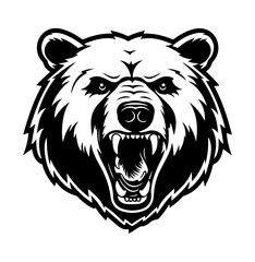 A Majestic Bear Roaring an showing it big sharp pointed teeth, black vector design, isolated on white  