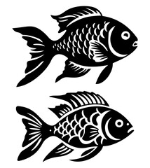 Two black and white fish silhouettes on a white background