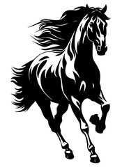 Free horse trotting forward, black vector design