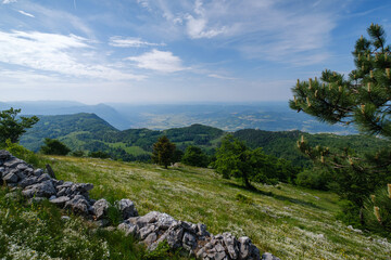 Fototapeta na wymiar Sinji vrh mountain above Vipavska valley