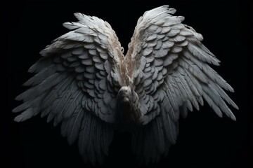 White angel wings on dark background. Generative AI