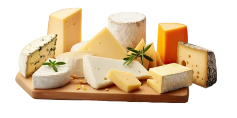 Fotobehang Assorted types of cheese separated on a plain transparent background. © AkuAku