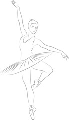 eautiful ballerina in outlines. Vector hand drawn ballet dancer. Black and white outline drawing