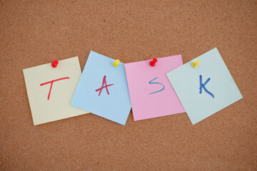 Word TASK written on four sheets of paper cube