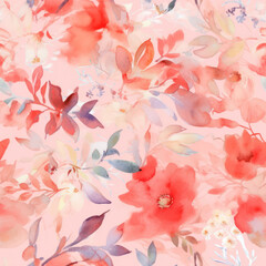 Floral seamless pattern. Watercolor leaves and flowers background. 