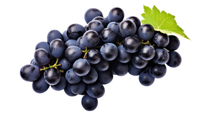 Fototapeta premium Cluster of fully ripened deep blue grapes placed on a transparent background, captured from above.