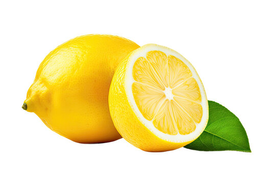A complete lemon with a clipping path is separated from its surroundings on a plain transparent background.