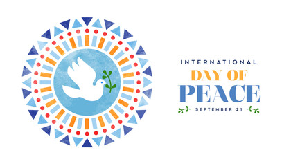 International day of peace white dove and abstract geometric circle banner design