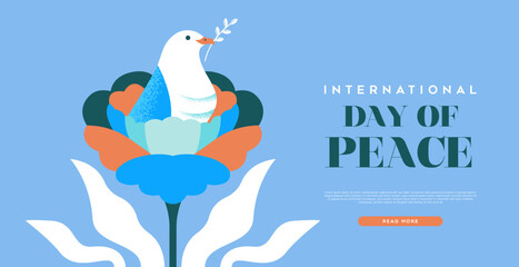 International day of peace colorful flower and white dove vector design - obrazy, fototapety, plakaty
