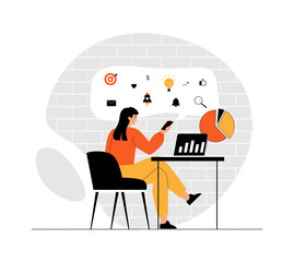 Mobile marketing web concept. Digital marketing and promotion in mobile application. Advertising campaign in social media. Illustration with people scene in flat design for website and mobile 