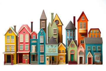 Obraz na płótnie Canvas Toy village with many colored miniature houses - Generative AI