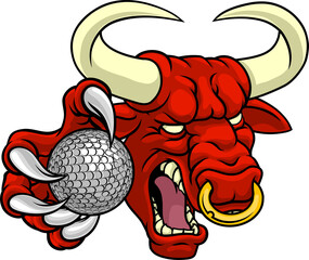 Bull Minotaur Longhorn Cow Golf Mascot Cartoon