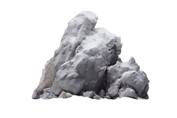 A rock covered in snow stands alone on a transparent background.