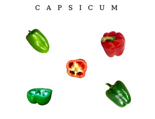 fresh green red bell pepper (capsicum) on a white background