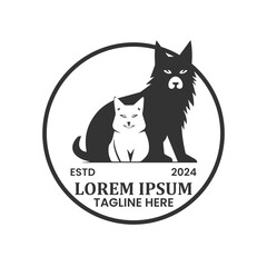 Dog cat pet hipster vintage logo vector icon illustration. cat and dog logo. Line Of Head Pet Logo Design. Line Of Head Pet Logo Template. Modern Design. Vector Illustration.