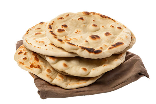 Fresh pita bread loaves displayed on a transparent background, exuding delectability.
