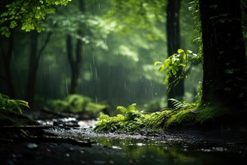 Rain in a Lush Green Forest