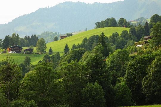 Mountain village on the mountainside. Village in mountains 