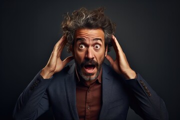 terrified astonished man - studio photo