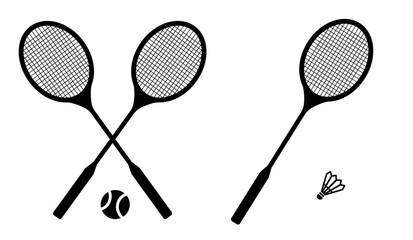 Badminton, tennis racket and ball vector. Tennis icon, logo on white background