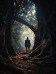 A man standing in the middle of a forest Generative Ai