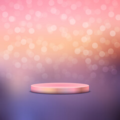 product podium display 3d pink Empty Cylinder circle and bokeh in purple color background