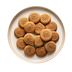 Cinnamon Cookies On White Plate, Directly Above View On Isolated Transparent Background, Png. Generative AI