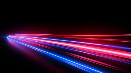 Tuinposter Red and Blue tech neon spotlight background, speed motion abstract background, red and blue light background.  © Panda