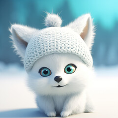 A cute small white dog wearing a cozy knitted hat Generative Ai
