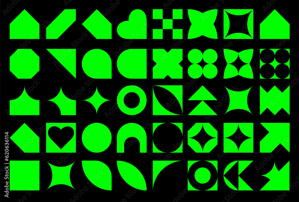 Poster Set of abstract aesthetic y2k geometric elements. Neon retro vector shapes. EPS 10