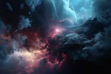 Fototapeta na wymiar A cosmic scene of a colorful nebula surrounding a planet. Generative AI
