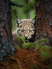 Naklejka na ściany i meble lynx kitten stalking, created with generative ai