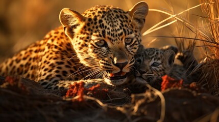 leopard cub and mother, created with generative ai